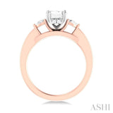 1/4 ctw Tri-Mount Emerald Shape Center Pear and Round Cut Diamond Semi Mount Engagement Ring in 14K Rose and White Gold