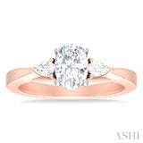 1/4 ctw Tri-Mount Oval Shape Center Pear and Round Cut Diamond Semi Mount Engagement Ring in 14K Rose and White Gold