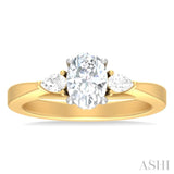 1/4 ctw Tri-Mount Oval Shape Center Pear and Round Cut Diamond Semi Mount Engagement Ring in 14K Yellow and White Gold