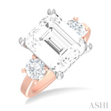 1 ctw Tri-Mount Emerald Shape Center Round Cut Diamond Semi Mount Engagement Ring in 14K Rose and White Gold