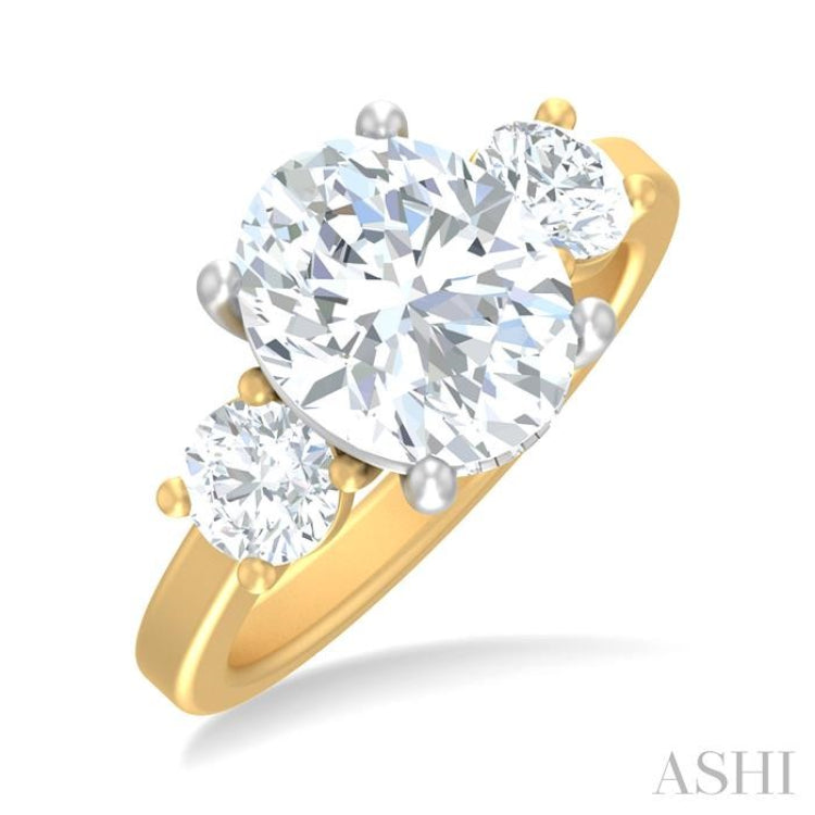 1 ctw Tri-Mount Past, Present and Future Oval Shape Center Round Cut Diamond Semi Mount Engagement Ring in 14K Yellow and White Gold