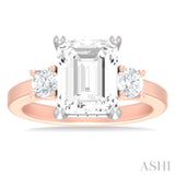 1/2 ctw Tri-Mount Emerald Shape Center Round Cut Diamond Semi Mount Engagement Ring in 14K Rose and White Gold