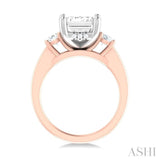 1/2 ctw Tri-Mount Emerald Shape Center Round Cut Diamond Semi Mount Engagement Ring in 14K Rose and White Gold