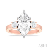 1/2 ctw Tri-Mount Marquise Shape Center Round Cut Diamond Semi Mount Engagement Ring in 14K Rose and White Gold