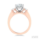 1/2 ctw Tri-Mount Past, Present and Future Oval Shape Center Round Cut Diamond Semi Mount Engagement Ring in 14K Rose and White Gold