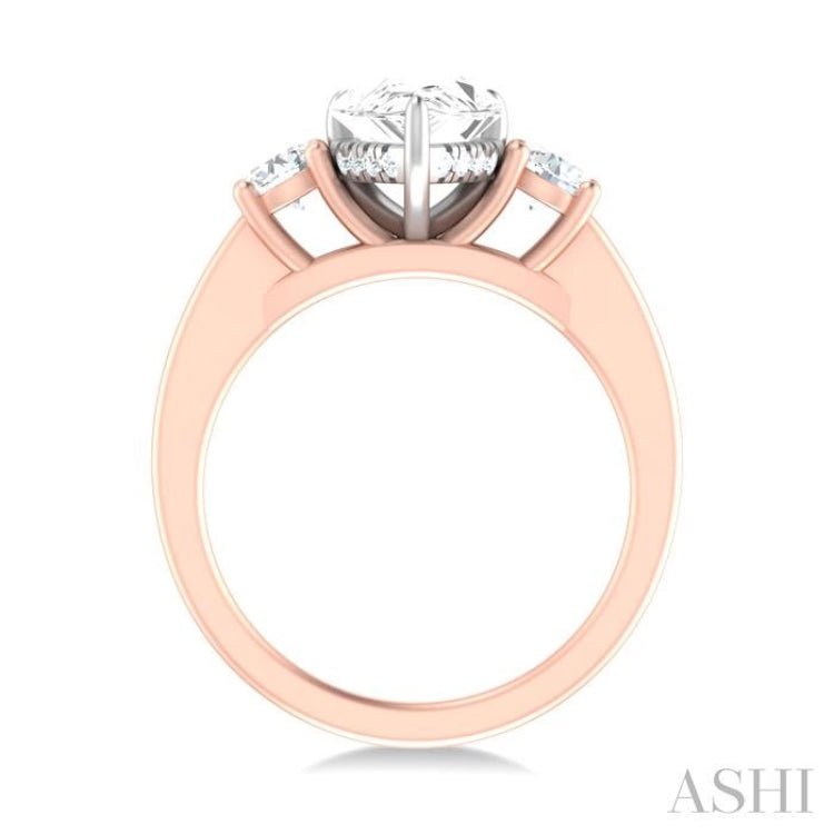 1/2 ctw Tri-Mount Pear Shape Round Cut Diamond Semi Mount Engagement Ring in 14K Rose and White Gold