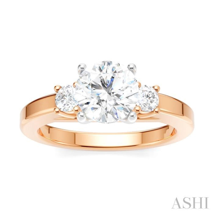 1/4 Ctw Tri-Mount Past, Present and Future Round Cut Diamond Semi-Mount Engagement Ring in 14K Rose and White Gold