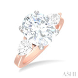 1 ctw Tri-Mount Oval Shape Center Pear and Round Cut Diamond Semi Mount Engagement Ring in 14K Rose and White Gold