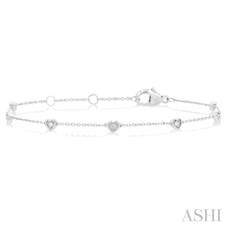 1/10 ctw Petite Heart Round Cut Diamond Station Bracelet in 10K White Gold