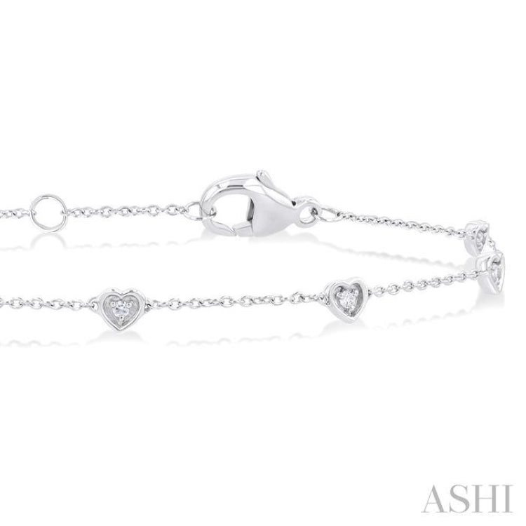 1/10 ctw Petite Heart Round Cut Diamond Station Bracelet in 10K White Gold