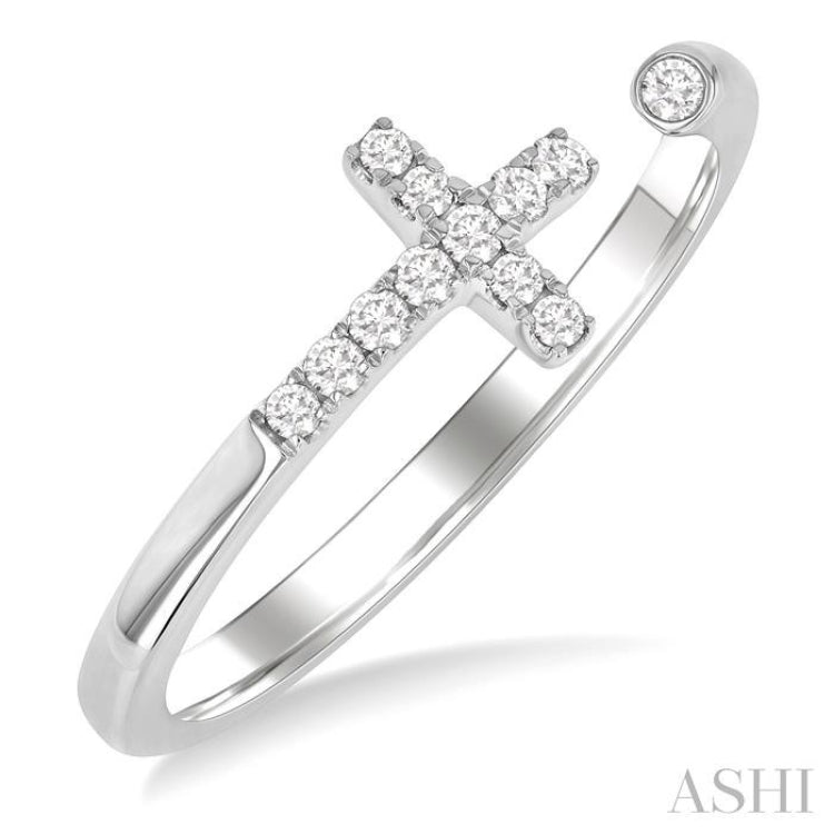 1/10 ctw Petite Cross Round Cut Diamond Open Fashion Ring in 10K White Gold