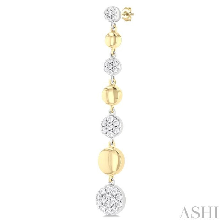 1/2 ctw Two-Toned Puffed Circular Link Round Cut Diamond Fashion Long Earring in 14K Yellow and White Gold