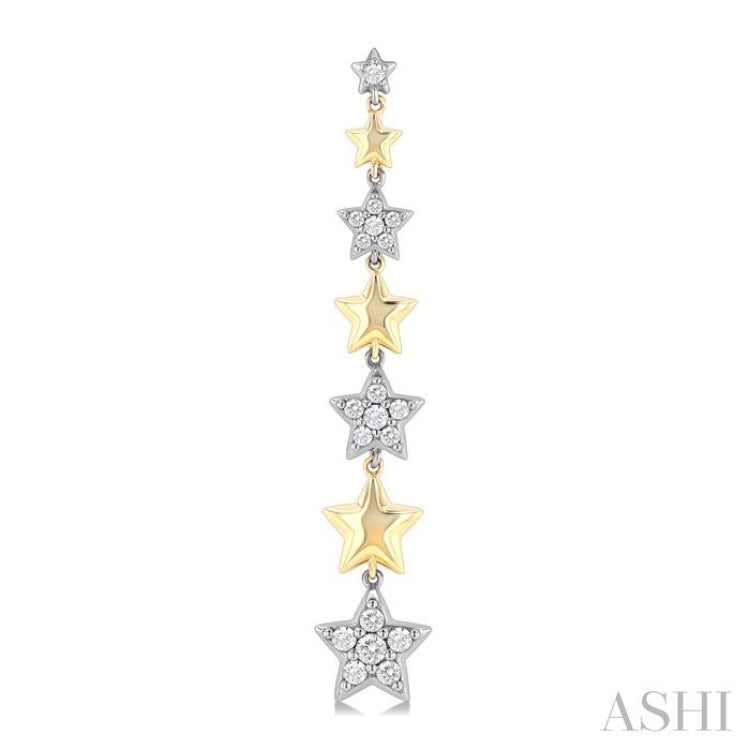 1/2 ctw Two-Toned Puffed Star Link Round Cut Diamond Fashion Long Earring in 14K Yellow and White Gold