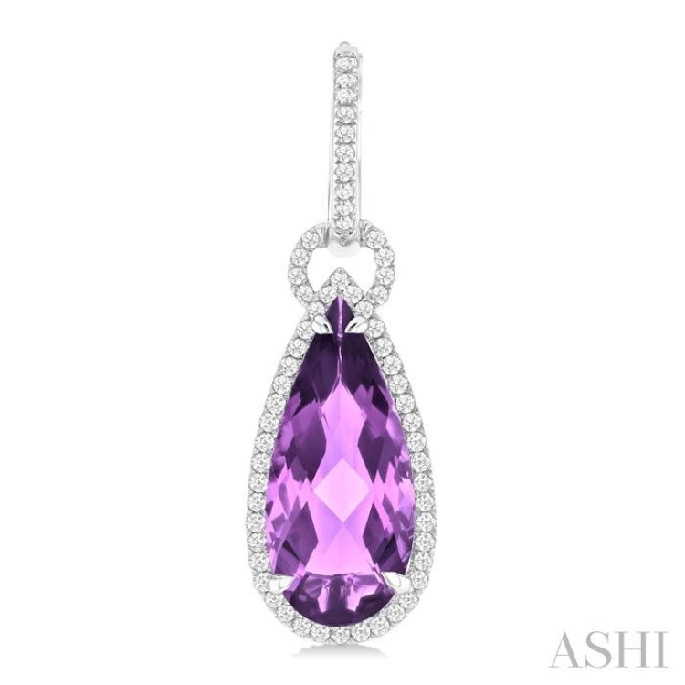 18X8 MM Pear Cut Amethyst and 5/8 ctw Round Cut Diamond Halo Semi Precious Earrings in 14K White Gold
