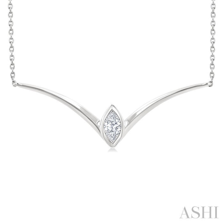 1/4 Ctw Chevron Bezel Marquise Cut Diamond Necklace in 14K White Gold