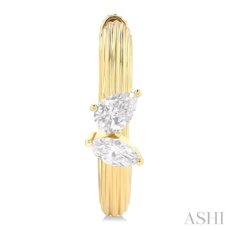 3/8 ctw Marquise and Pear Cut Diamond Ribbed Hoop Fashion Earrings in 14K Yellow Gold