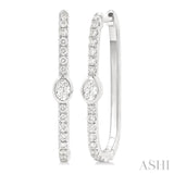 3/8 Ctw Oval and Round Cut Diamond Rectangular Fashion Hoop Earrings in 14K White Gold