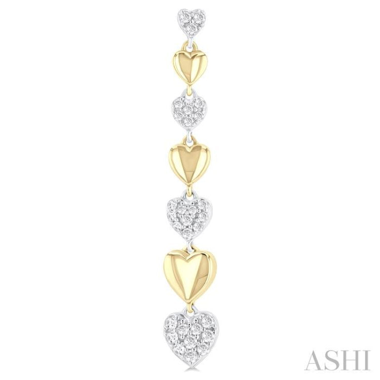1/2 ctw Two-Toned Puffed Heart Link Round Cut Diamond Fashion Long Earring in 14K Yellow and White Gold