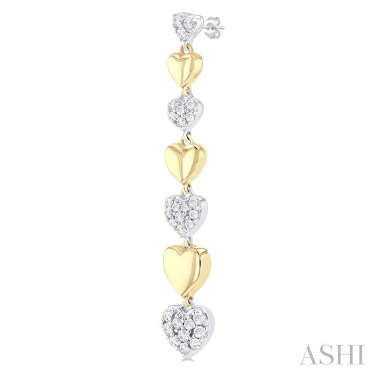 1/2 ctw Two-Toned Puffed Heart Link Round Cut Diamond Fashion Long Earring in 14K Yellow and White Gold