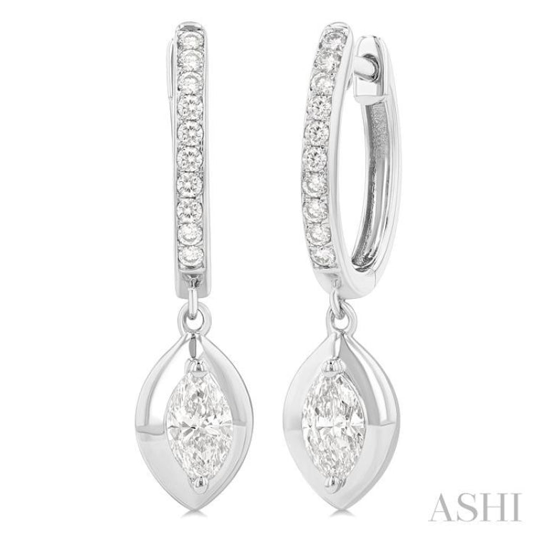 1/2 ctw Marquise Shape Dome Round Cut Diamond Fashion Huggie Earrings in 14K White Gold