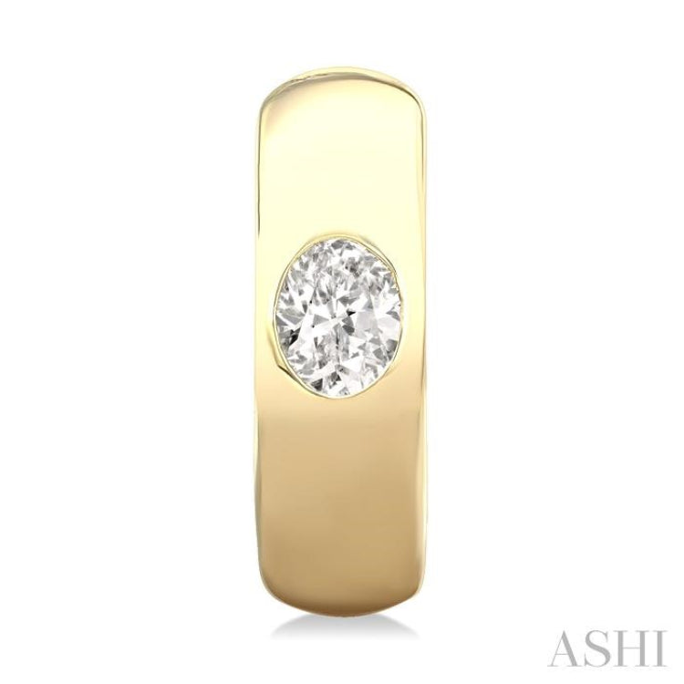 1/3 ctw Bezel Set Oval Cut Diamond Fashion Huggie Earrings in 14K Yellow Gold