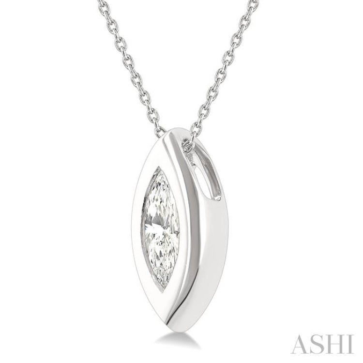 1/3 Ctw Bezel Set Marquise Cut Diamond Bubble Fashion Pendant With Chain in 14K White Gold