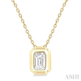 1/3 ctw Bezel Set Emerald Cut Diamond Bubble Fashion Pendant With Chain in 14K Yellow Gold