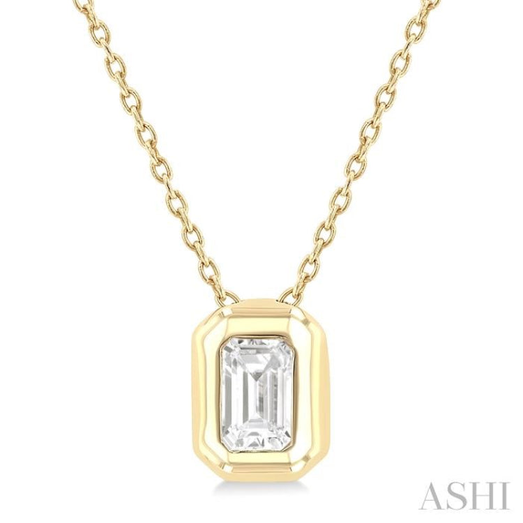 1/3 Ctw Bezel Set Emerald Cut Diamond Bubble Fashion Pendant With Chain in 14K Yellow Gold