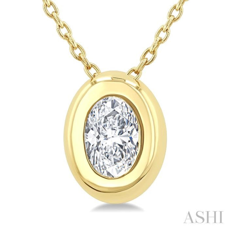 1/3 Ctw Bezel Set Oval Cut Diamond Bubble Fashion Pendant With Chain in 14K Yellow Gold