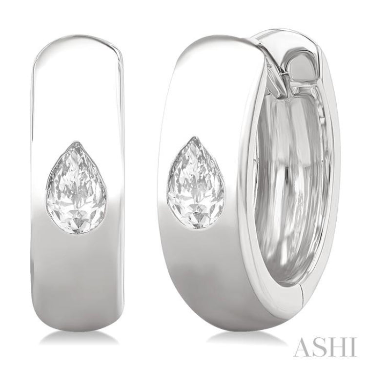 1/4 ctw Bezel Set Pear Cut Diamond Fashion Huggie Earrings in 14K White Gold