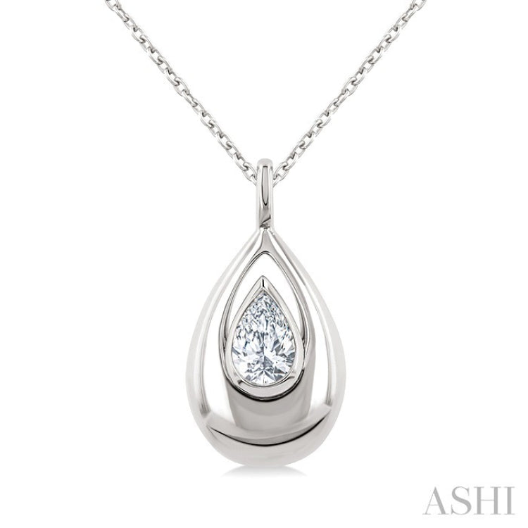 1/4 Ctw Teardrop Pear Cut Diamond Fashion Pendant With Chain in 14K White Gold