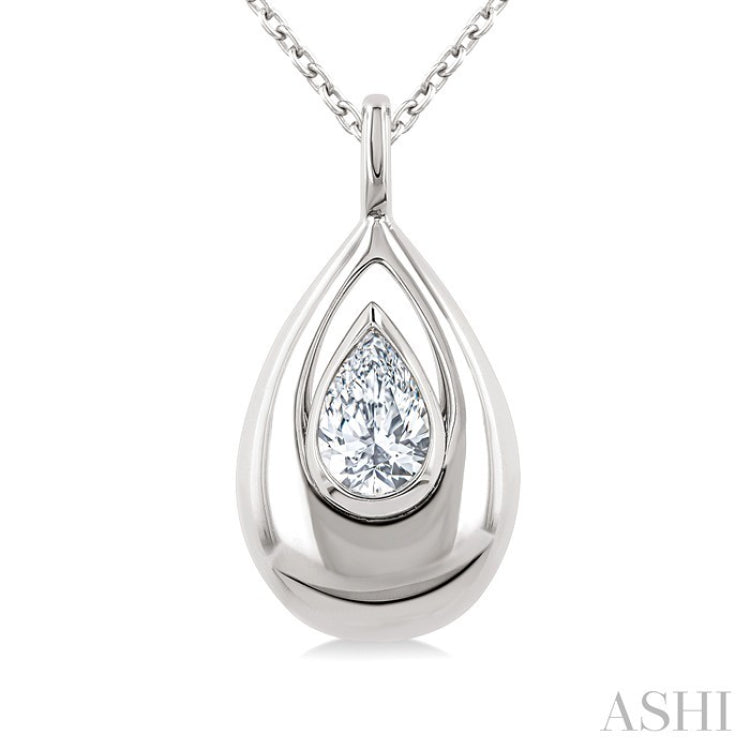 1/4 Ctw Teardrop Pear Cut Diamond Fashion Pendant With Chain in 14K White Gold