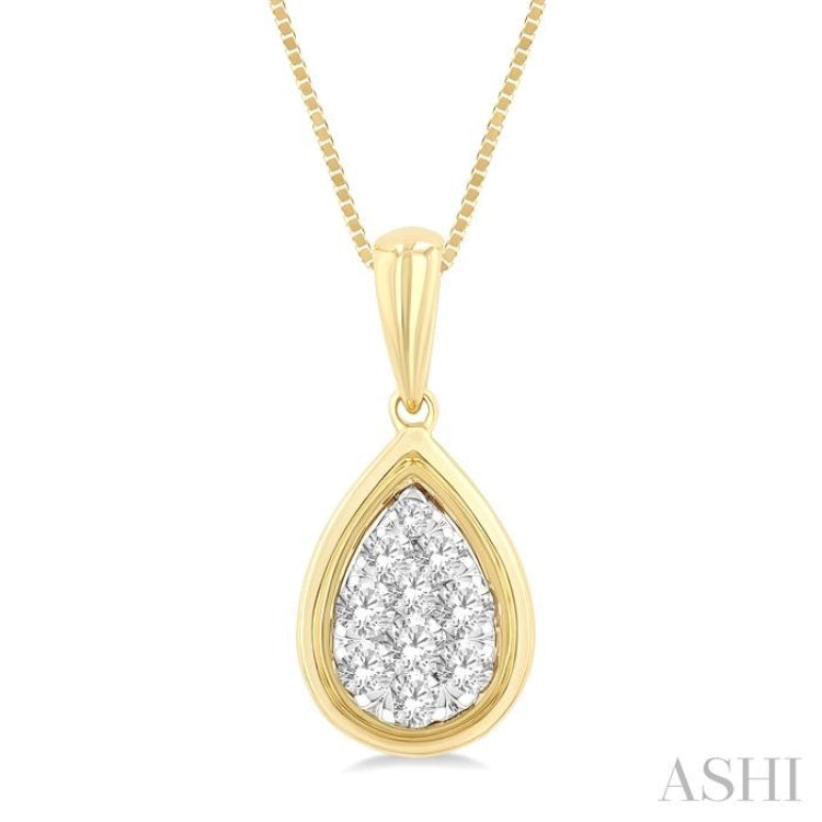 1/4 Ctw Lovebright Pear Shape Round Cut Diamond Fashion Pendant With Chain in 14K Yellow and White Gold