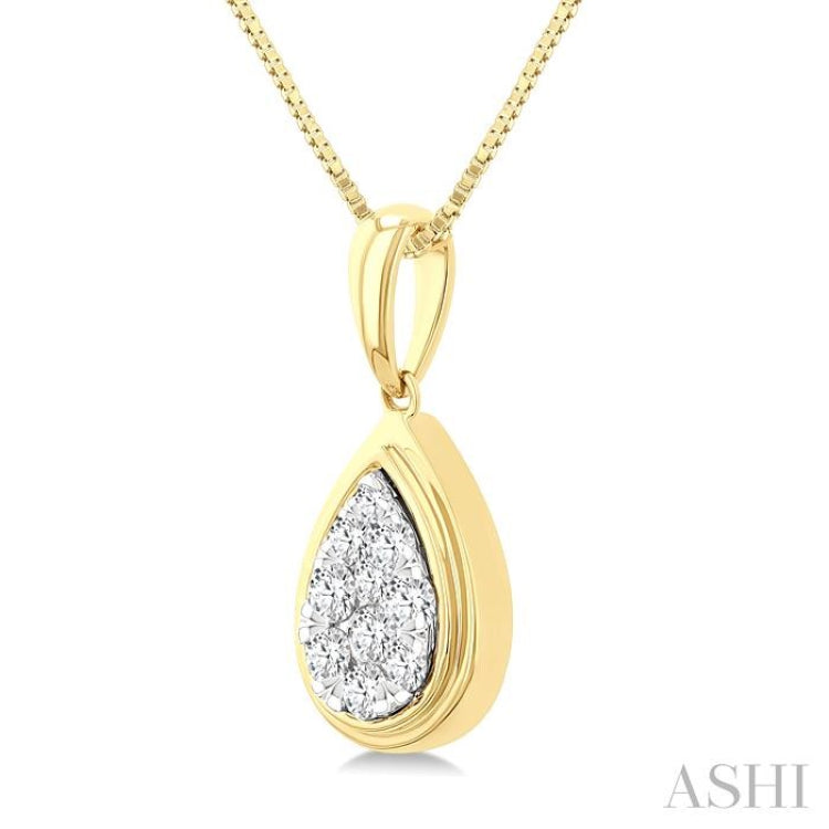 1/4 Ctw Lovebright Pear Shape Round Cut Diamond Fashion Pendant With Chain in 14K Yellow and White Gold