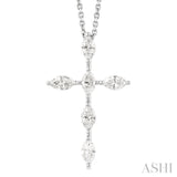 3/4 Ctw Cross 6-Stone Marquise Cut Diamond Fashion Pendant With Chain in 14K White Gold