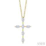 3/4 Ctw Cross 6-Stone Marquise Cut Diamond Fashion Pendant With Chain in 14K Yellow Gold