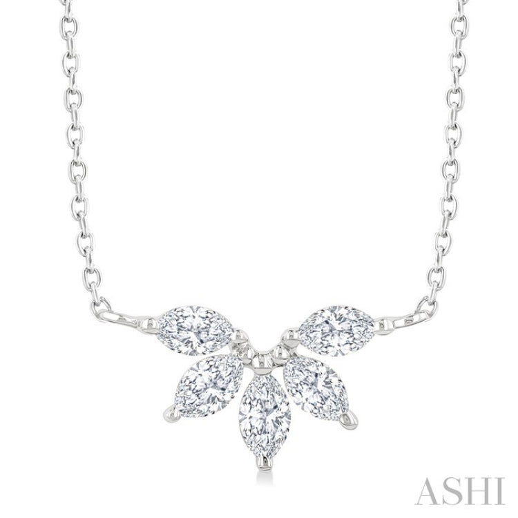 1/3 Ctw Semi-Circle Chevron Marquise Cut Diamond Fashion Necklace in 14K White Gold