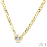 1/5 Ctw Bezel Set Oval Cut Diamond Curb Link Fashion Necklace in 14K Yellow Gold