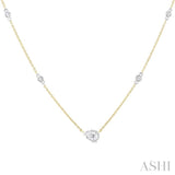 1/4 ctw Bezel Set Pear and Round Cut Diamond Station Necklace in 14K Yellow and White Gold