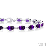 6X4 MM Oval Cut Amethyst and 1/6 Ctw Round Cut Diamond Semi-Precious Tennis Bracelet in 10K White Gold