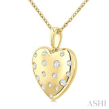 1/6 Ctw Bold Puffed Heart Round Cut Diamond Sprinkled Fashion Pendant With Chain in 10K Yellow Gold