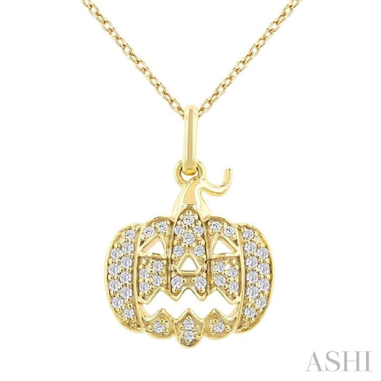 1/6 Ctw Petite Pumpkin Round Cut Diamond Fashion Pendant With Chain in 10K Yellow Gold