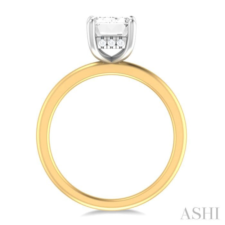 1/10 ctw Emerald Shape Round Cut Diamond Semi Mount Engagement Ring in 14K Yellow and White Gold