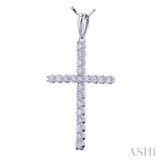 1/2 ctw Cross Shared Prong Set Round Cut Diamond Pendant With Chain in 14K White Gold