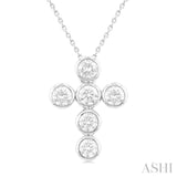 2 ctw Round Cut Diamond 6-Stone Bezel Set Cross Pendant With Chain in 14K White Gold