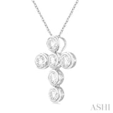 2 ctw Round Cut Diamond 6-Stone Bezel Set Cross Pendant With Chain in 14K White Gold