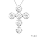 2 ctw Round Cut Diamond 6-Stone Bezel Set Cross Pendant With Chain in 14K White Gold