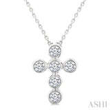 1/4 Ctw Round Cut Diamond 6-Stone Bezel Set Cross Pendant With Chain in 14K White Gold