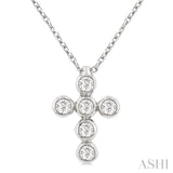 1/6 ctw Round Cut Diamond 6-Stone Bezel Set Cross Pendant With Chain in 14K White Gold