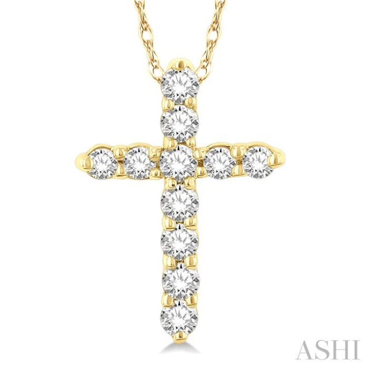 1/10 ctw Round Cut Diamond Cross Pendant in 14K Yellow Gold with Chain